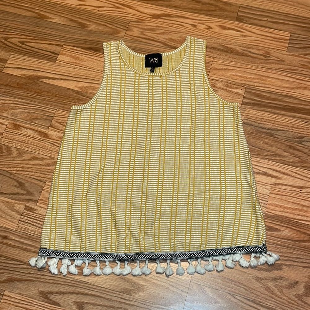 W5 Yellow Stripe Tassel-Hem Tank Top